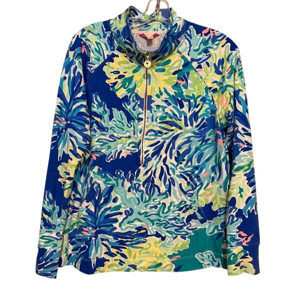 Lilly Pulitzer Wade and Sea Skipper Popover Zip Pullover Top Green Blue Large - Picture 4 of 7